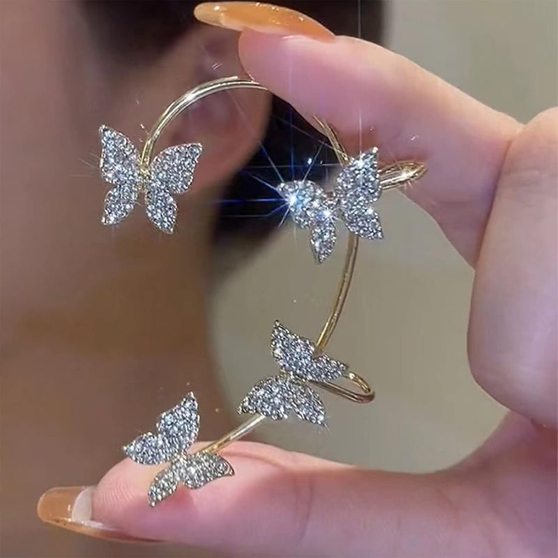 DOLLESS Butterfly Ear Cuffs Earrings Rhinestone Butterfly Ear Wrap No Piercing Ear Cuff Clip On Earrings for Women - Image 1